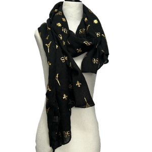 Long Paris Black and Gold Scarf